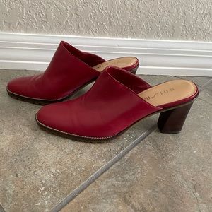 Red leather UNISA mules